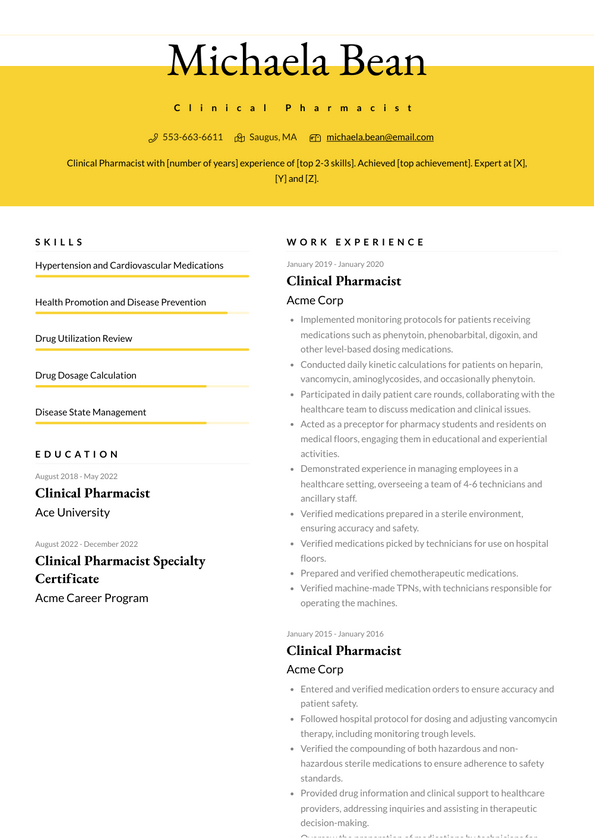 Clinical Pharmacist Resume Examples And Templates