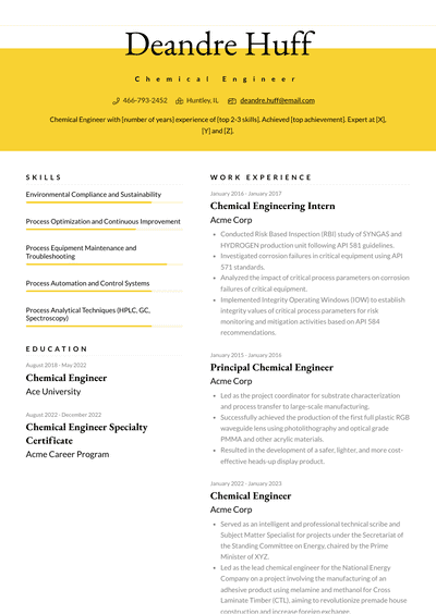 Chemical Engineer Resume Examples And Templates