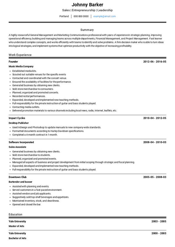 Entrepreneur Resume Samples And Templates Visualcv