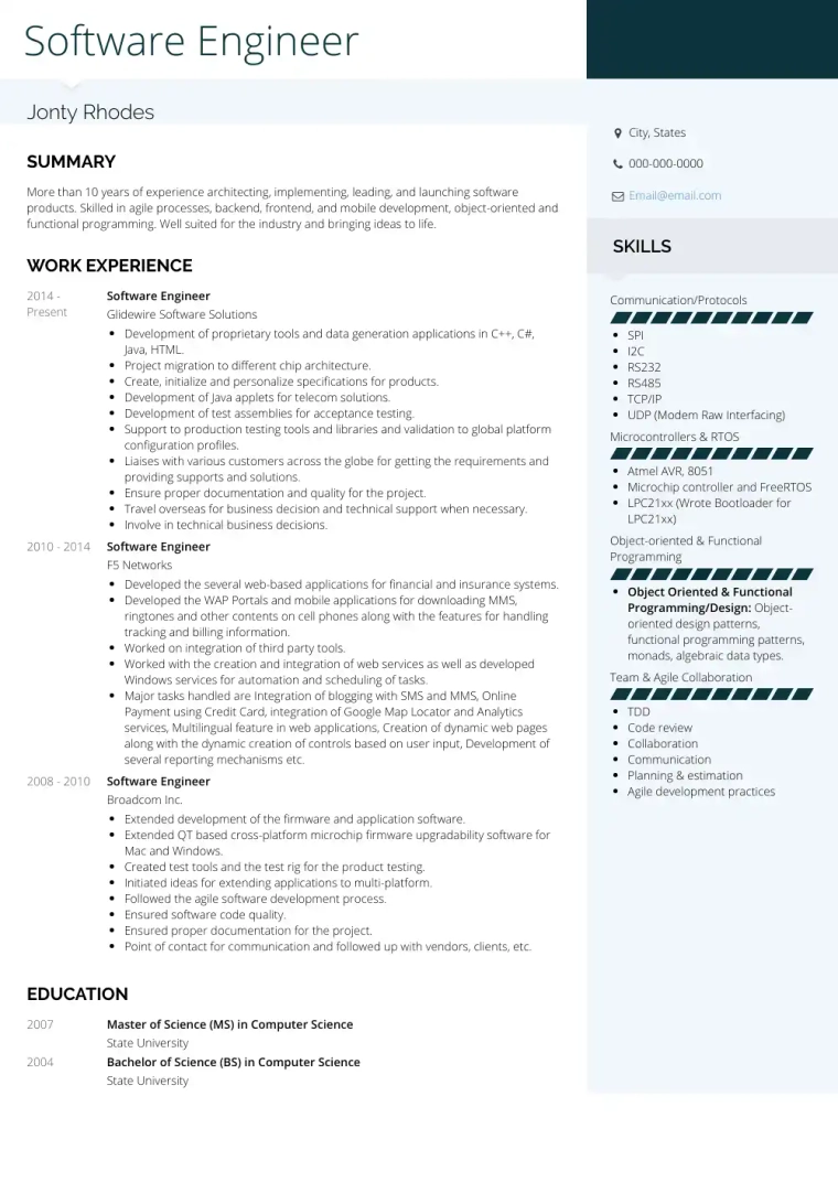 Resume technical skills: Software engineer resume example