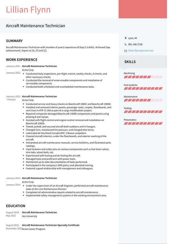 Aircraft Maintenance Technician Resume Examples And Templates