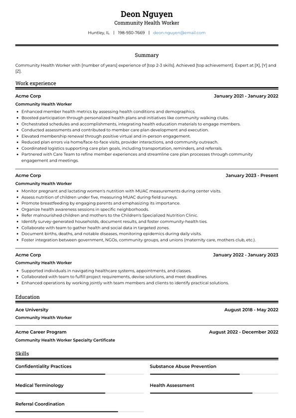 Community Health Worker Resume Examples And Templates