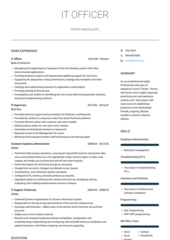 IT Officer Resume Samples And Templates VisualCV