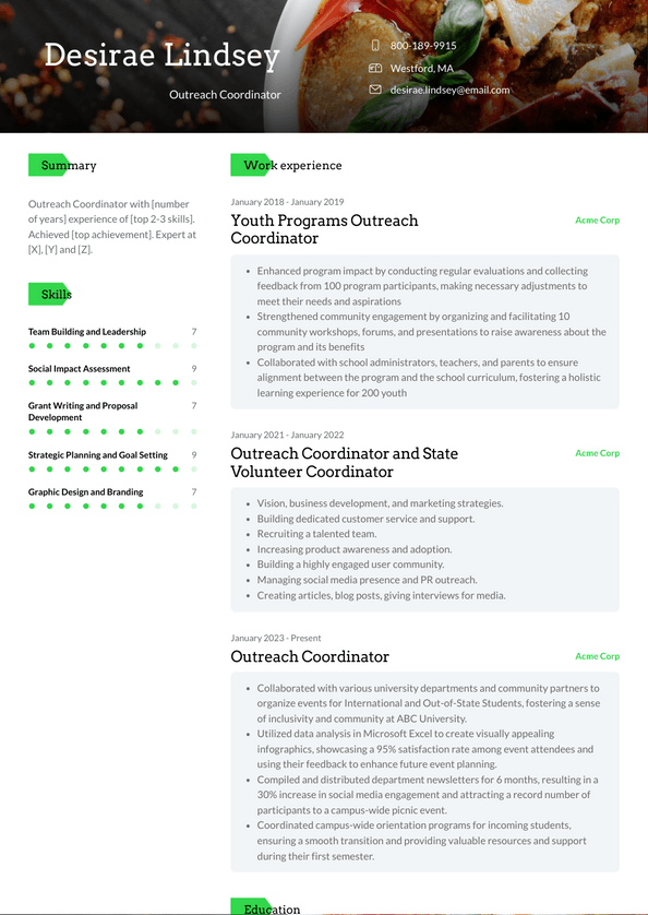 Outreach Coordinator Resume Examples And Templates