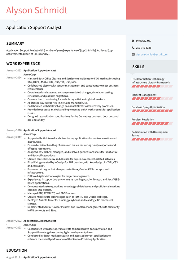 Application Support Analyst Resume Examples And Templates