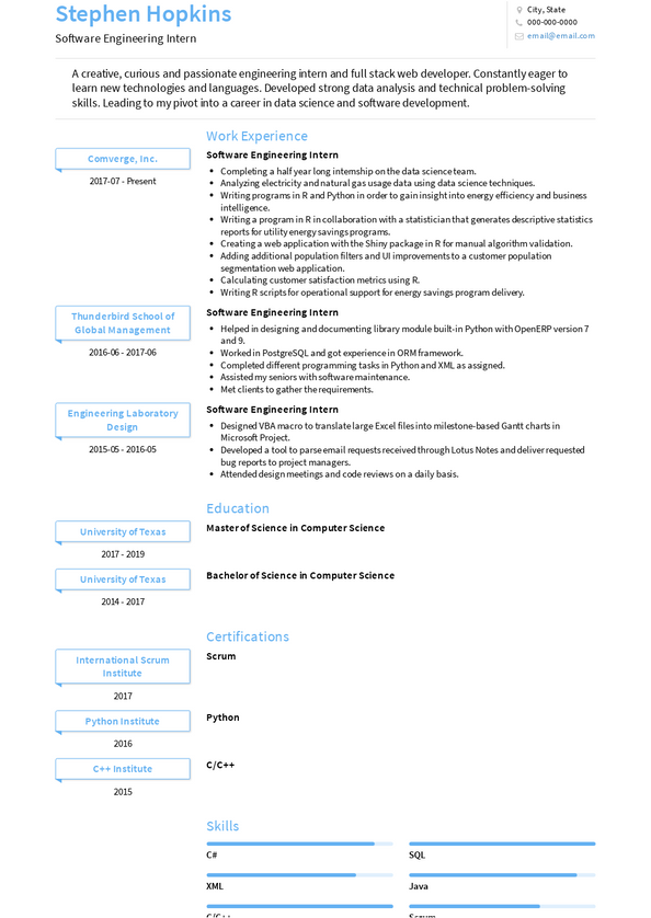 Engineering Intern Resume Samples And Templates VisualCV