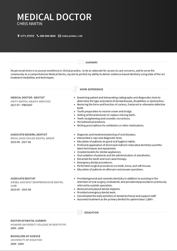 Medical Doctor Resume Examples Samples For VisualCV