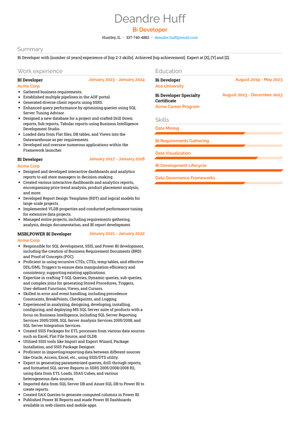 Bi Developer Resume Examples And Templates