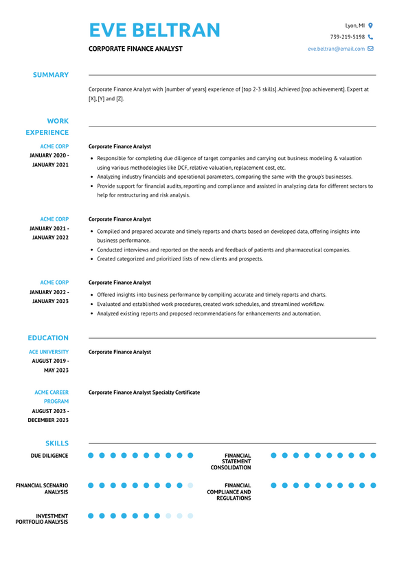 Corporate Finance Analyst Resume Examples And Templates