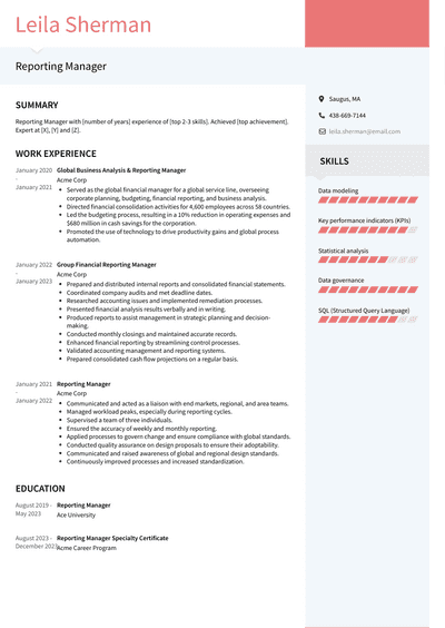 reporting structure in resume