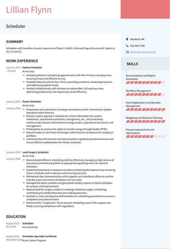 Scheduler Resume Examples and Templates