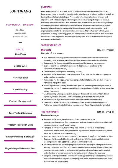 Entrepreneur CV Examples & Templates | VisualCV