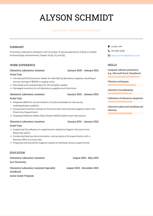 Chemistry Laboratory Assistant Resume Examples and Templates