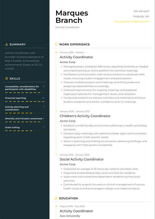 Activity Coordinator Resume Examples And Templates