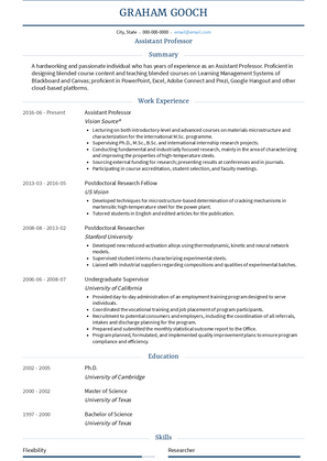 Assistant Professor Resume Samples and Templates | VisualCV