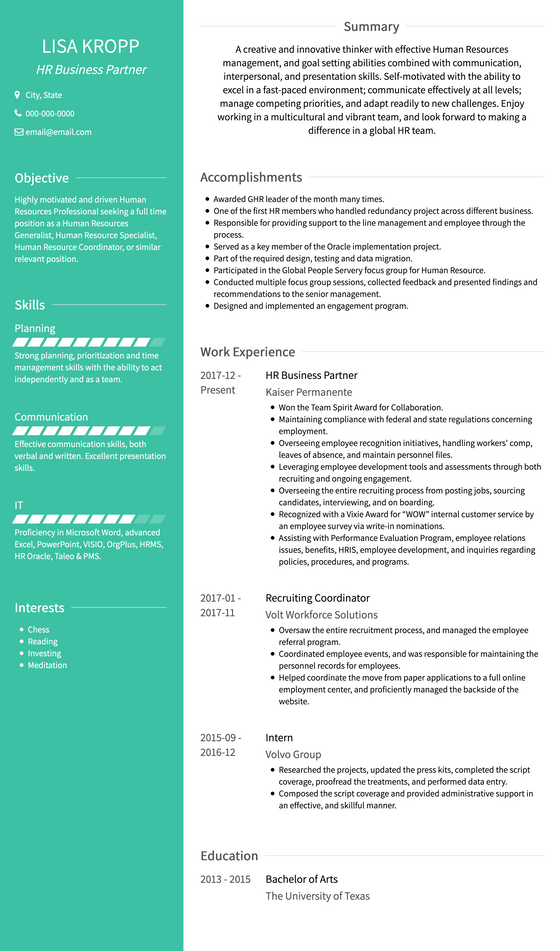 Two Column Resume Template and Example - Avant by VisualCV	