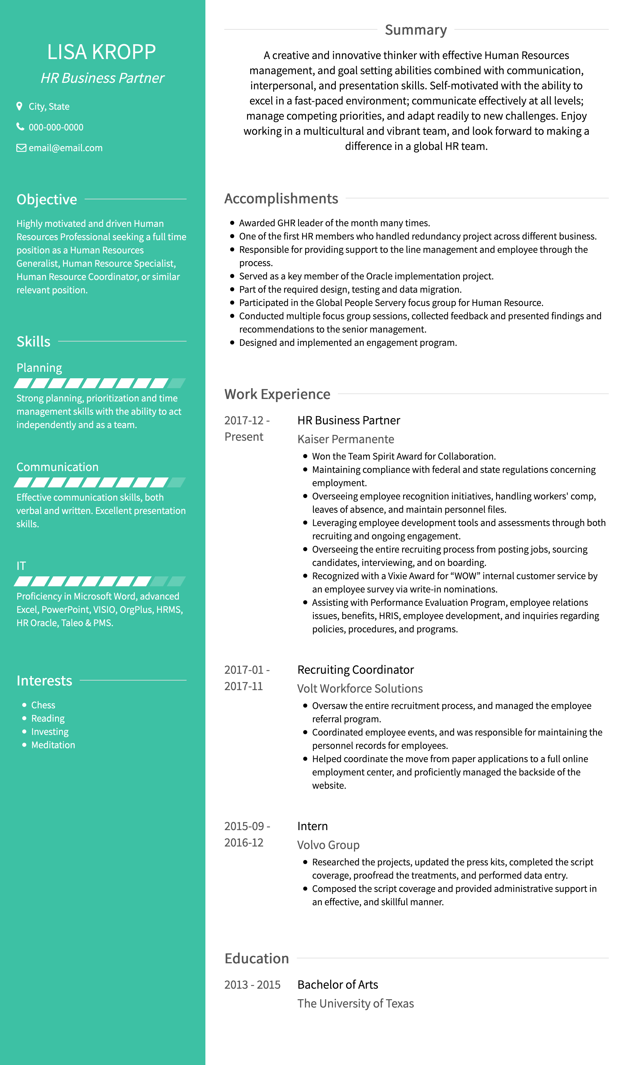 Two Column Resume Template Free