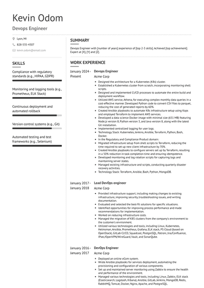 Devops Engineer Resume Examples and Templates