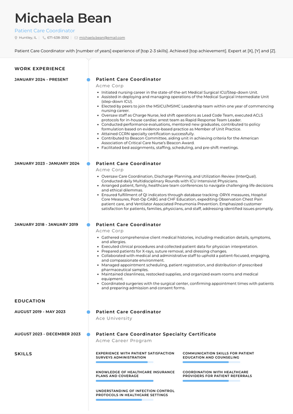 3+ Patient Care Coordinator Resume Examples and Templates