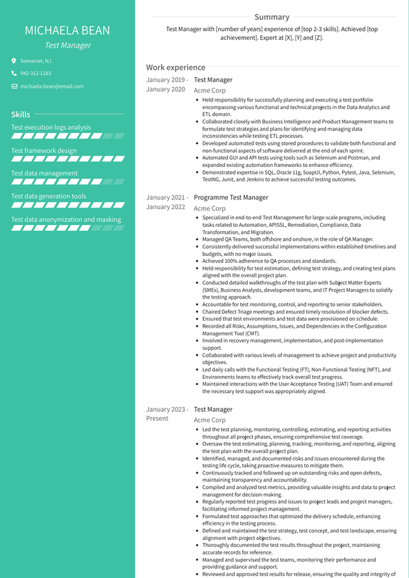 Test Manager Resume Examples and Templates