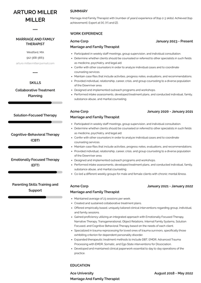 Marriage And Family Therapist Resume Examples and Templates