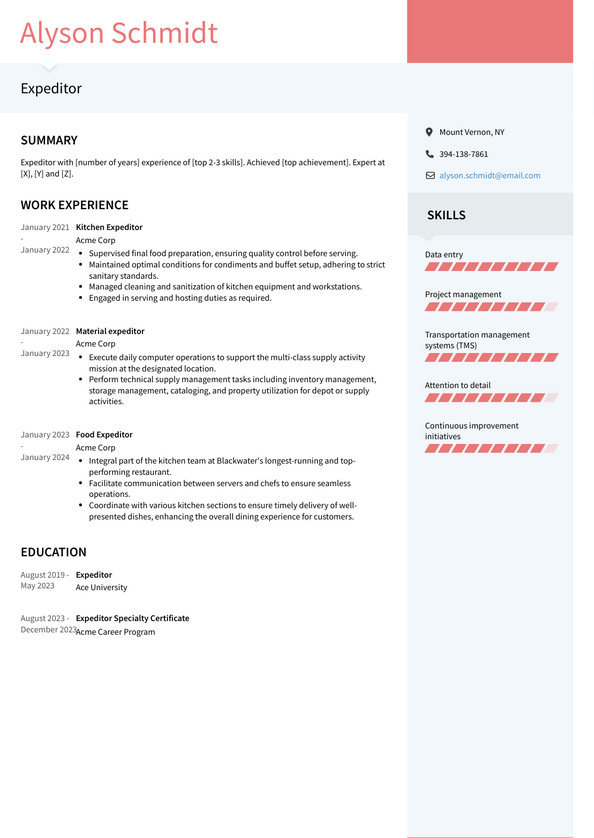 Expeditor Resume Examples and Templates