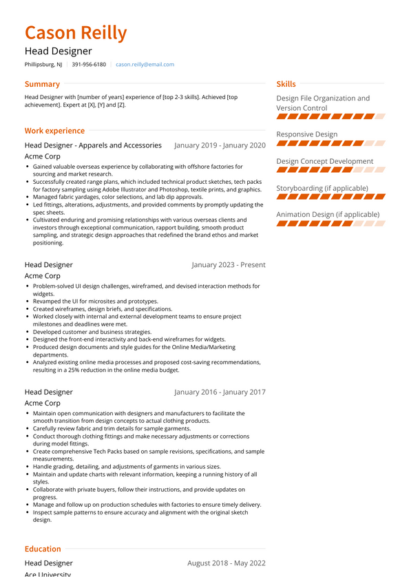 Head Designer Resume Examples and Templates