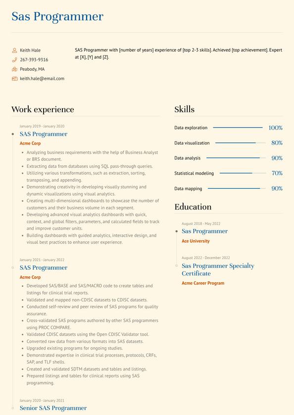 Sas Programmer Resume Examples and Templates