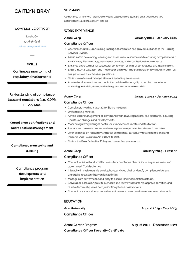 Compliance Officer Resume Examples and Templates