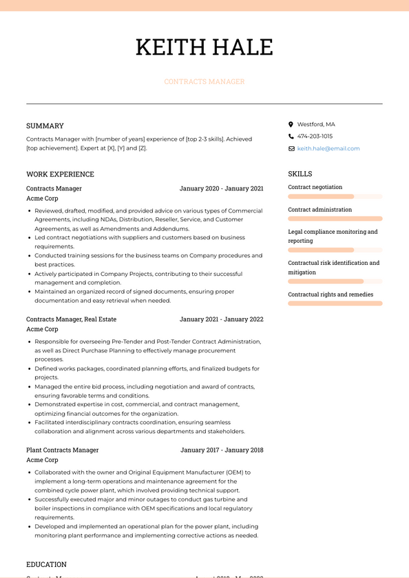 3+ Contracts Manager Resume Examples and Templates