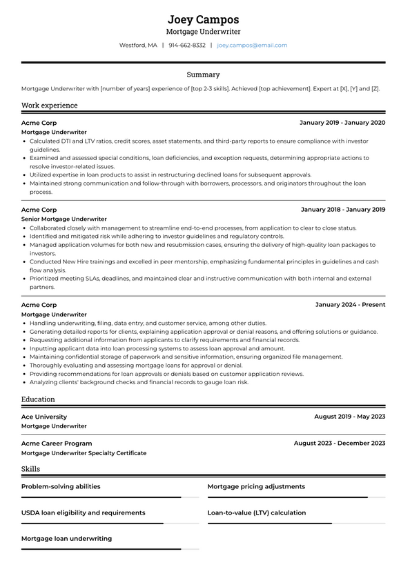 3+ Mortgage Underwriter Resume Examples and Templates