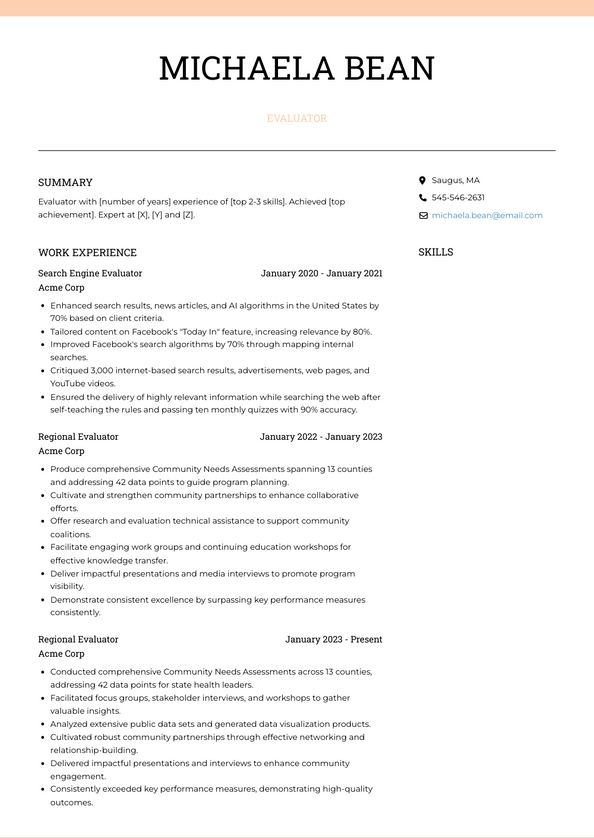 Evaluator Resume Examples And Templates