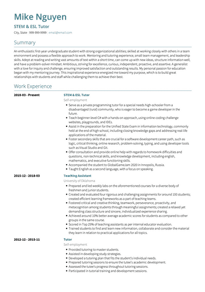 Tutor CV Examples & Templates | VisualCV