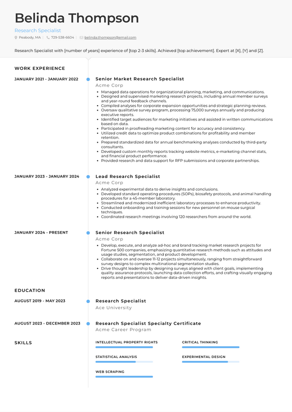 Research Specialist Resume Examples and Templates