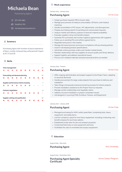 Purchasing Agent Resume Examples and Templates