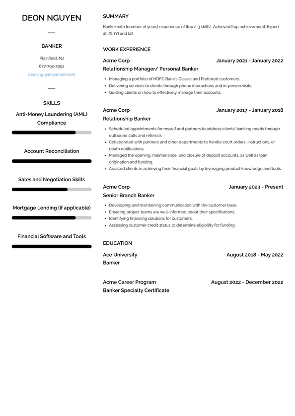 Banker Resume Examples and Templates