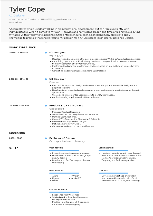 resume canada format sample