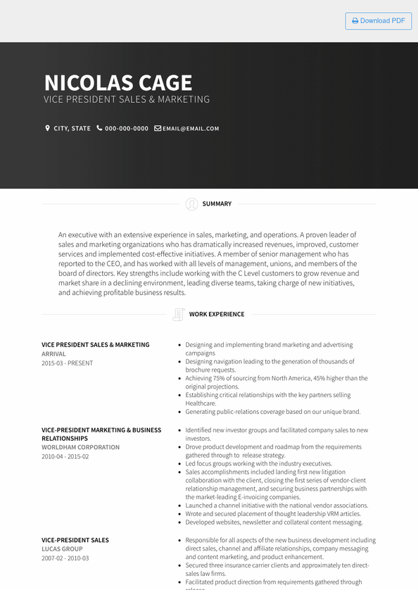 Vice President Resume Samples And Templates | VisualCV