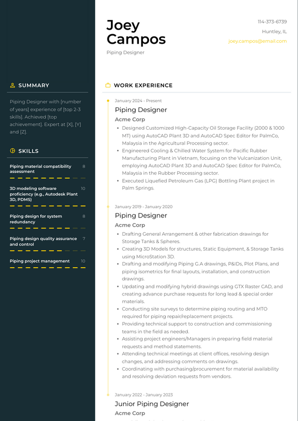 Piping Designer Resume Examples and Templates