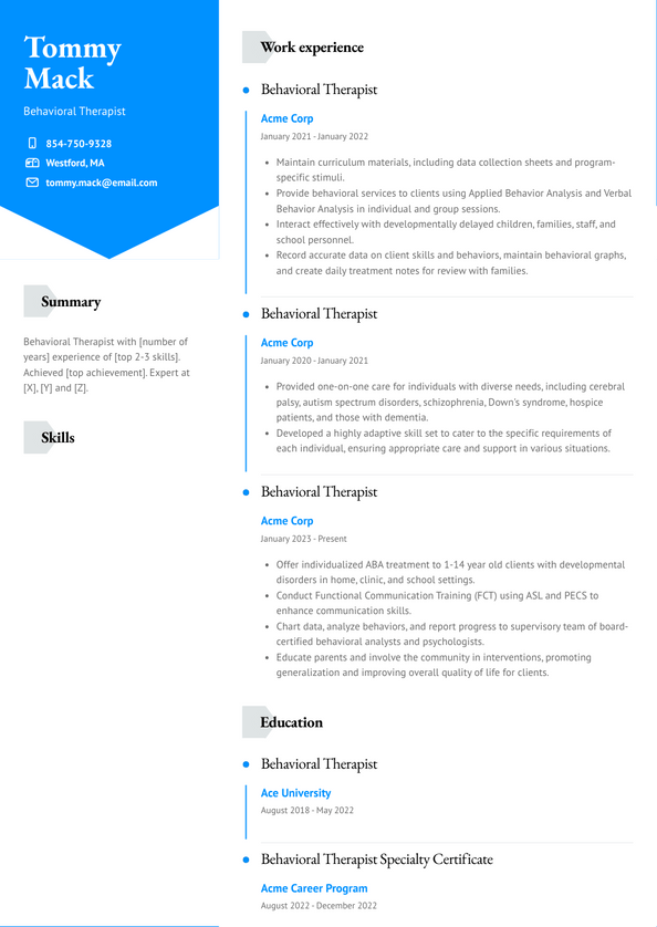 3+ Behavioral Therapist Resume Examples and Templates