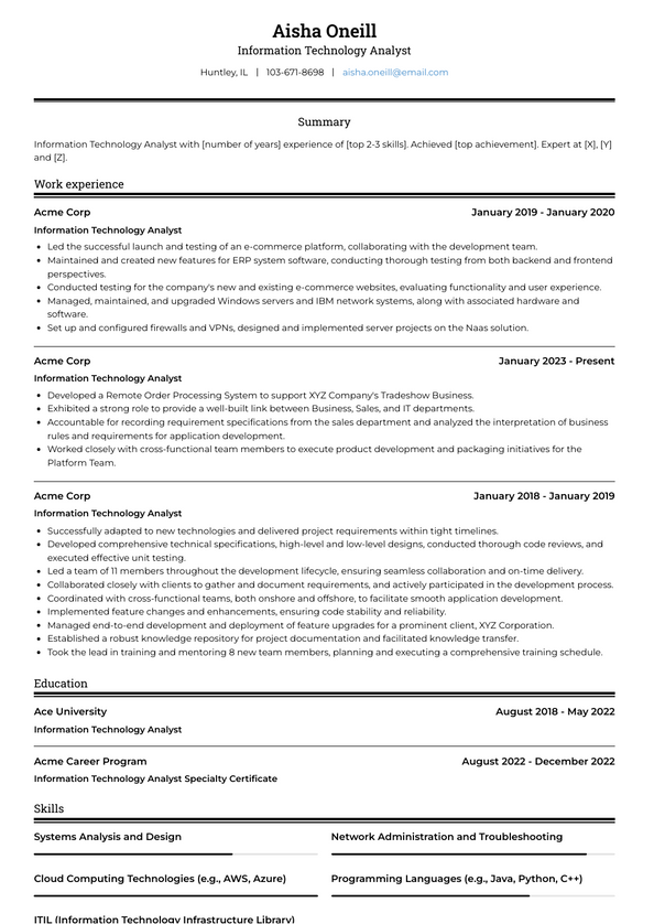 Information Technology Analyst Resume Examples and Templates