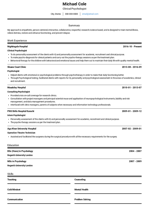 Psychologist Resume Samples And Templates Visualcv 3129