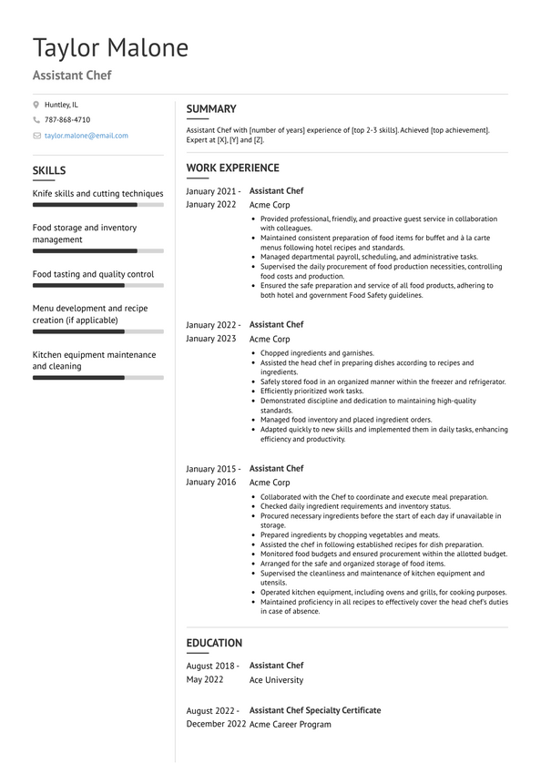 Assistant Chef Resume Examples and Templates