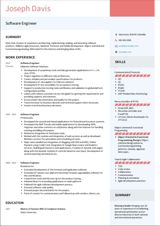 10 year experienced resume example