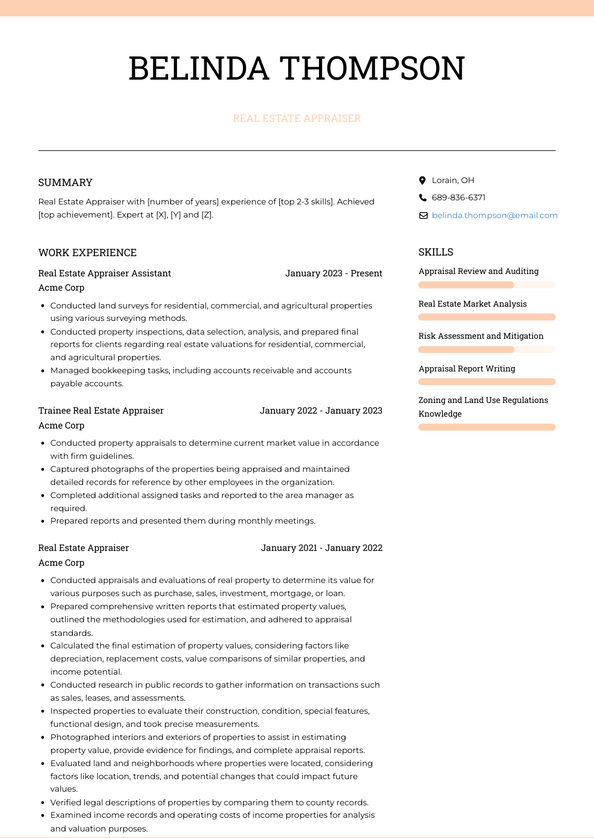 Real Estate Appraiser Resume Examples and Templates