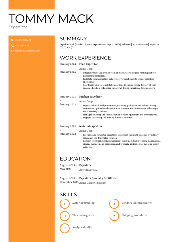 Expeditor Resume Examples and Templates