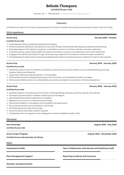 Certified Nurses Aide Resume Examples And Templates 3783