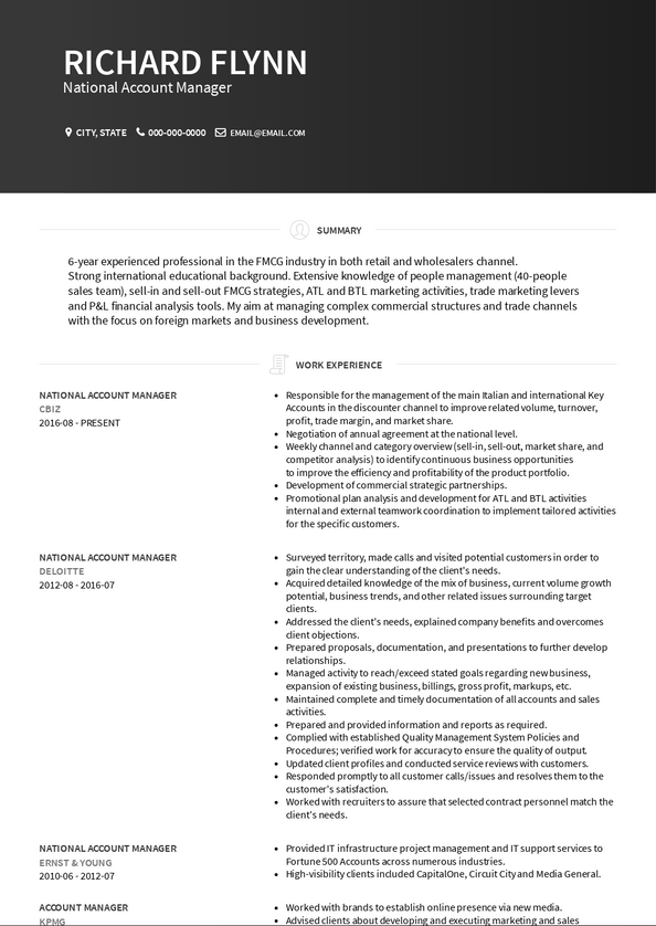 national account manager resume examples