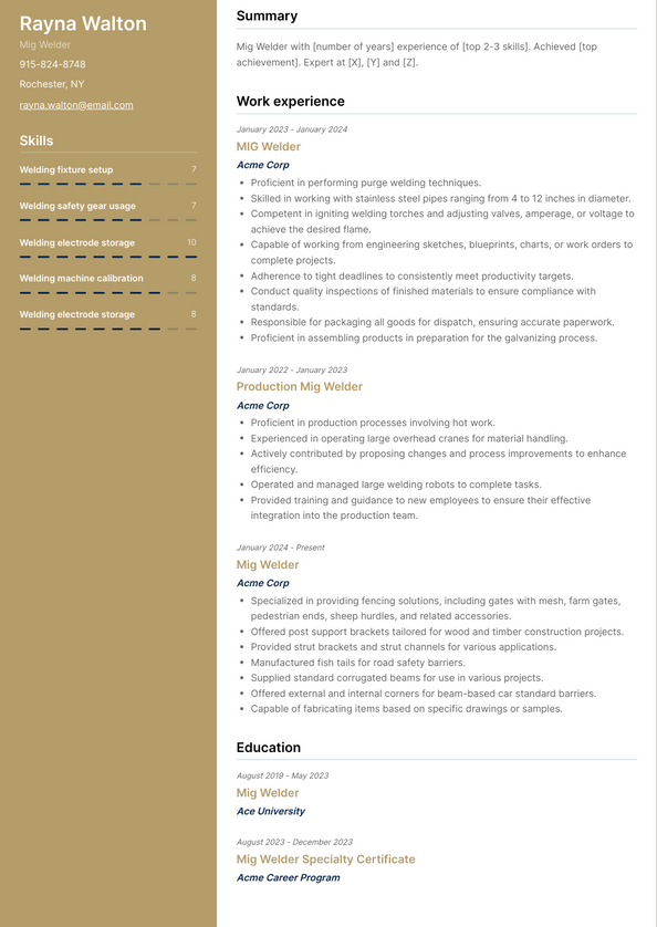 Mig Welder Resume Examples and Templates