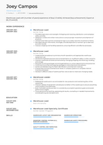 Warehouse Lead Resume Examples and Templates